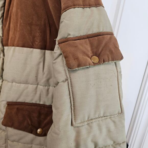 Vintage Puffer Coat Mens Sz Large Tan Brown 80s Utility Farm Ranch Western Warm - Picture 5 of 12
